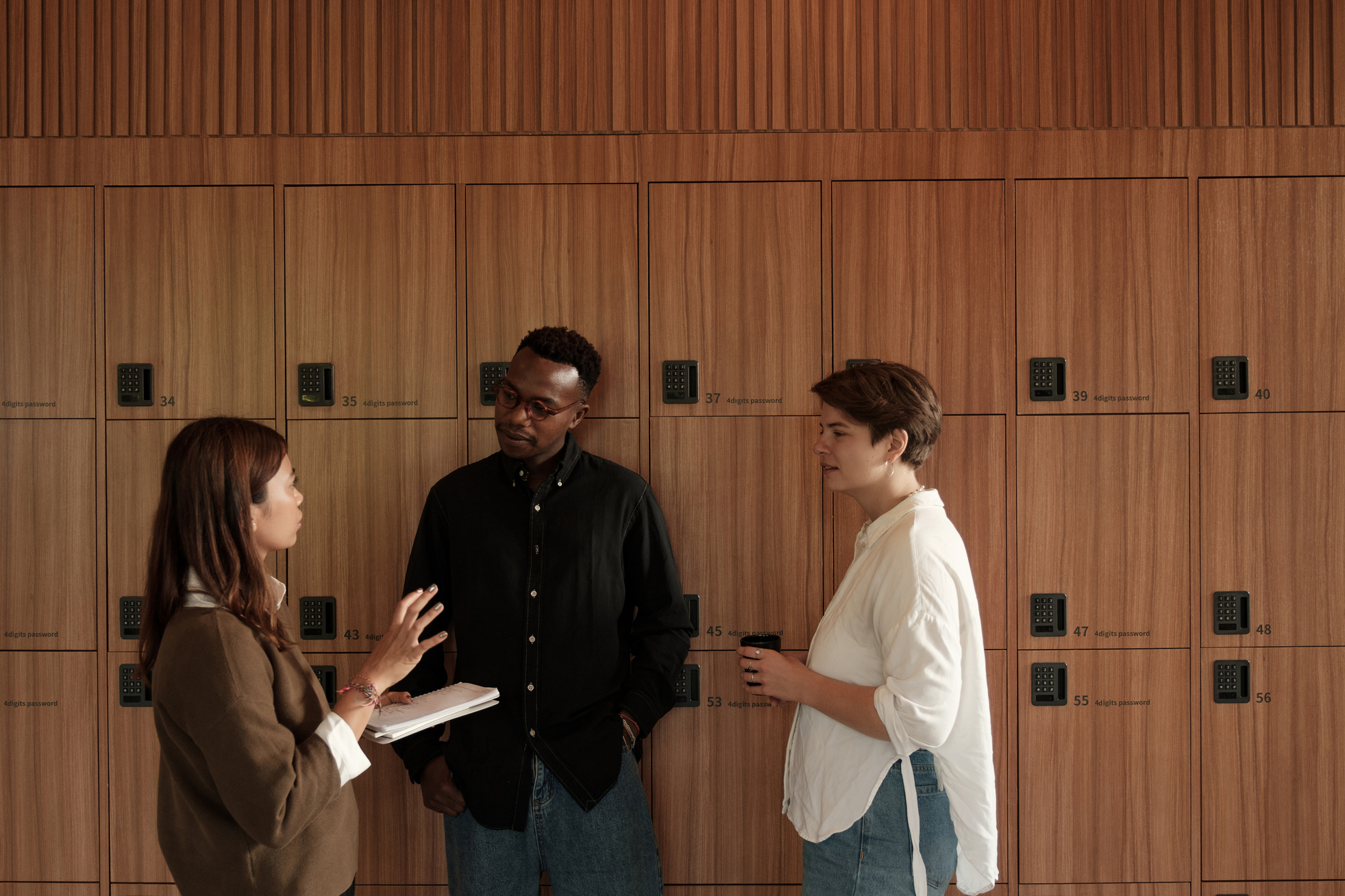 HR Office Environment Coworkers Chatting by the Lockers